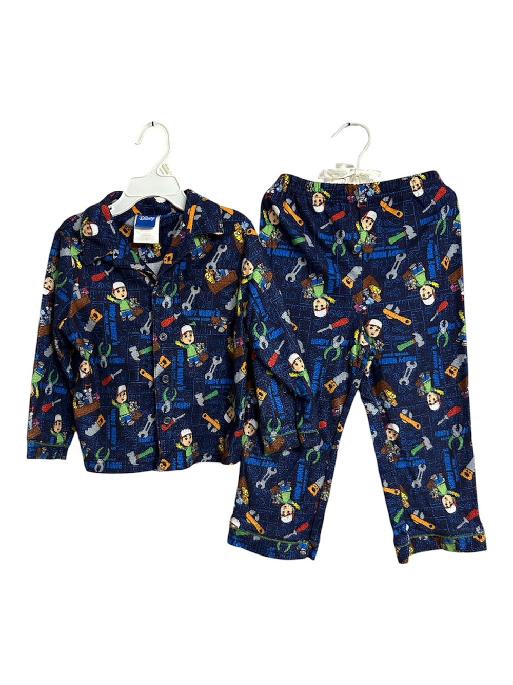 Vintage 2000s Disney Handy Manny Fleece Pajama Set 3T Navy Blue Coat Style PJs